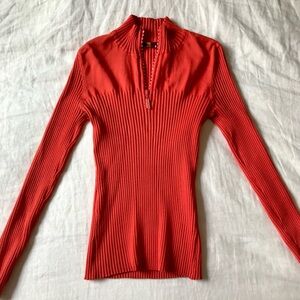 Y2K Belldini Cyber Girl Bright Orange Quarter Zip Knit Pullover Sweater